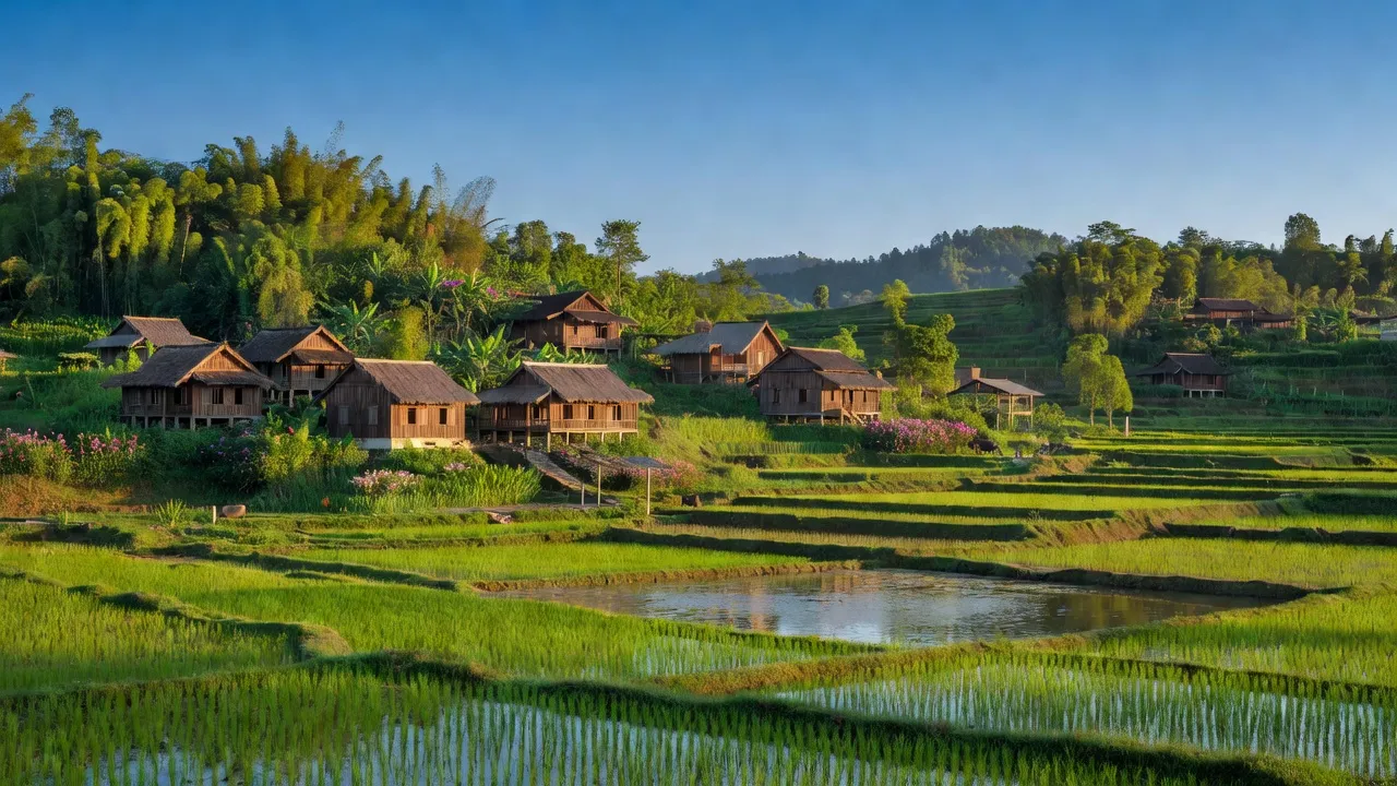 Khung cảnh tươi đẹp xã Bắc Lãng, huyện Đình Lập, tỉnh Lạng Sơn với đồi xanh và ruộng bậc thang.