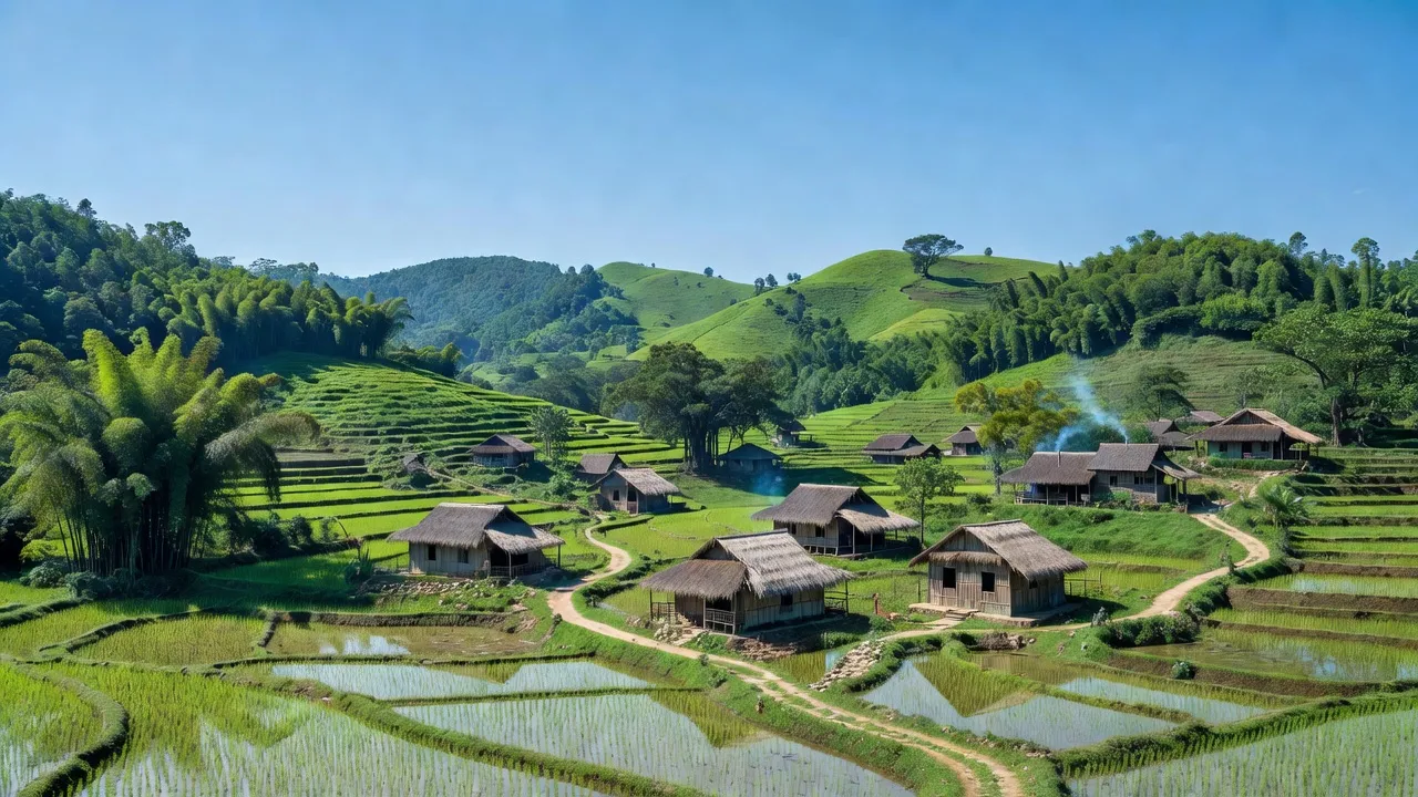 Khung cảnh bình yên của xã Bính Xá, huyện Đình Lập, tỉnh Lạng Sơn với rừng và đồi núi.