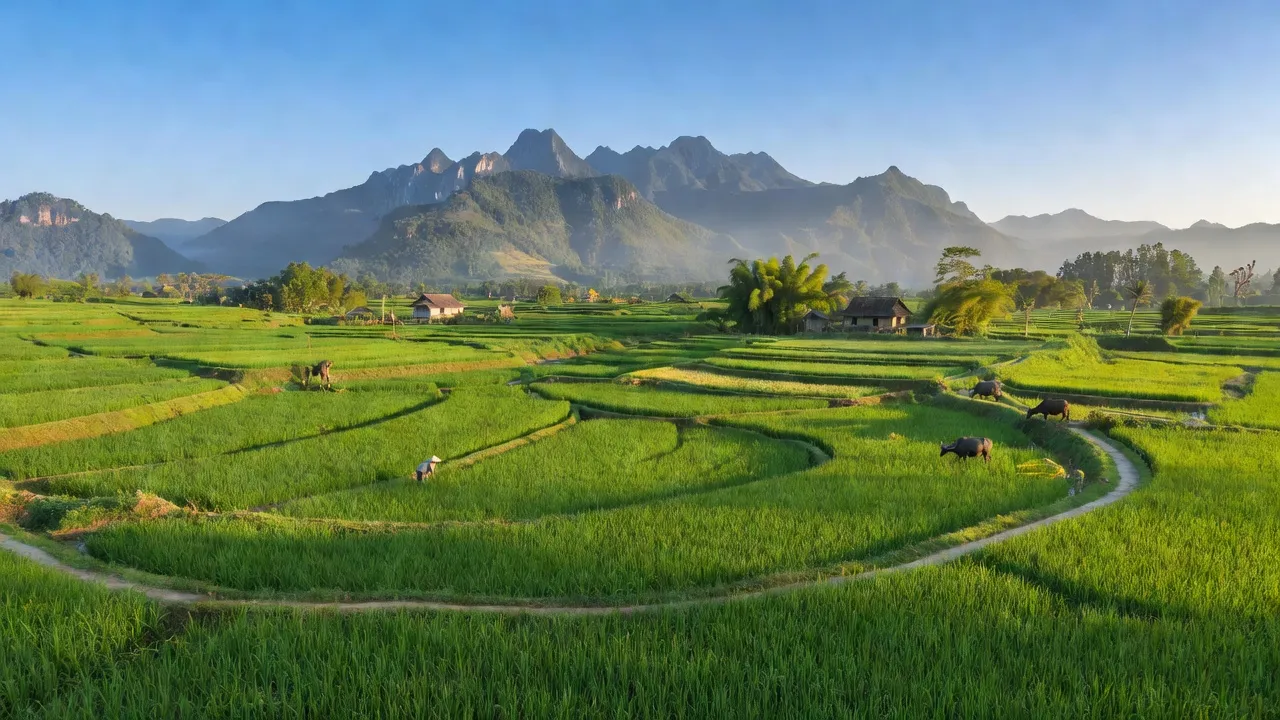 Cảnh đồng xanh tươi tại xã Kiên Mộc, huyện Đình Lập, tỉnh Lạng Sơn, hình ảnh thiên nhiên hữu tình.