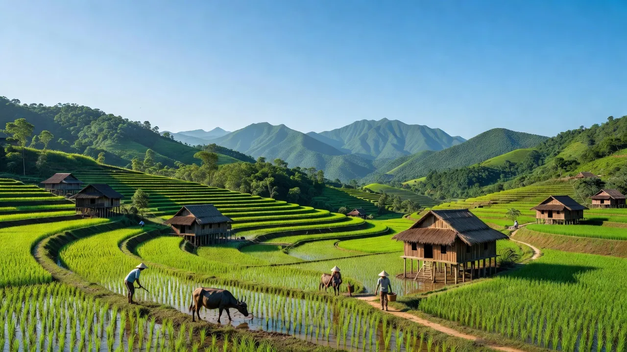 Cảnh quan yên bình tại xã Lâm Ca, huyện Đình Lập, Lạng Sơn với các ngọn đồi xanh tươi.