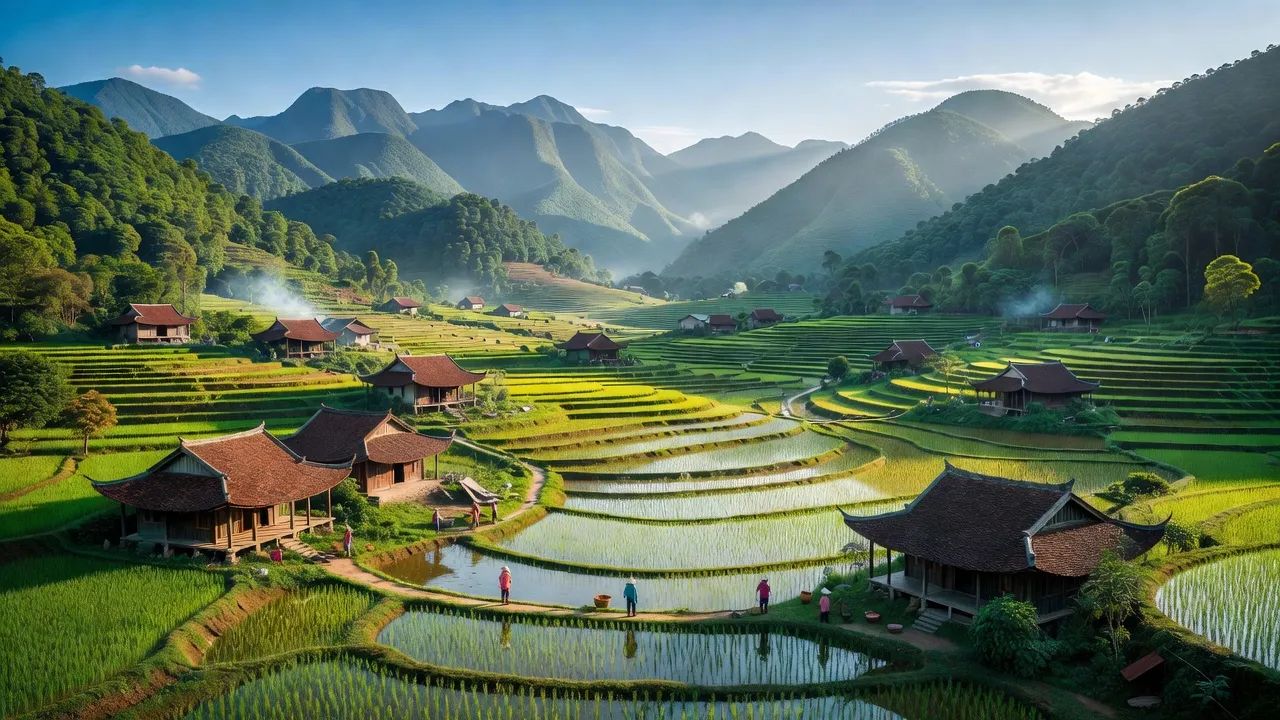 Khung cảnh đẹp của xã Đồng Tân, huyện Hữu Lũng, tỉnh Lạng Sơn, với núi và cánh đồng xanh.