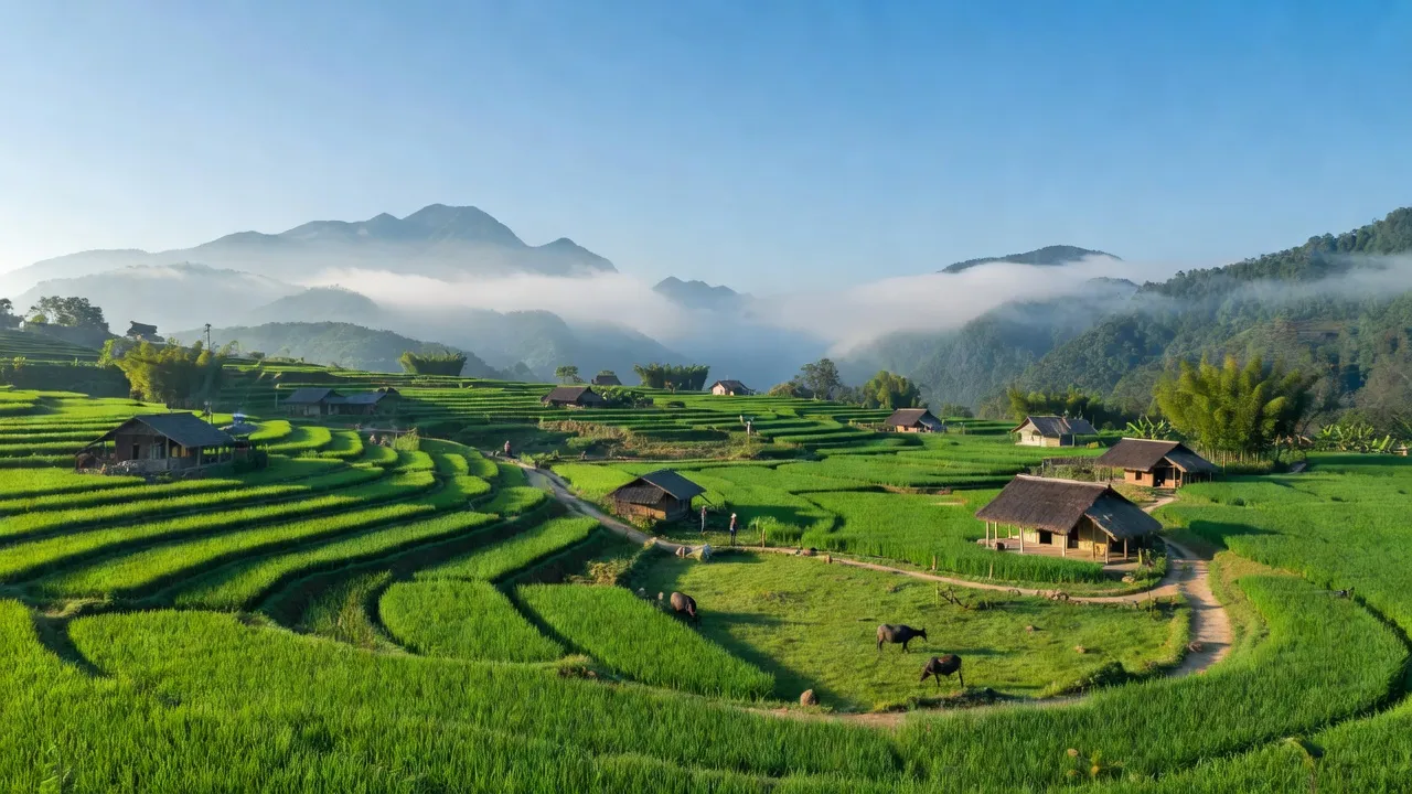 Cảnh đẹp Hồ Sơn, Huyện Hữu Lũng, Tỉnh Lạng Sơn với núi non và không khí trong lành.
