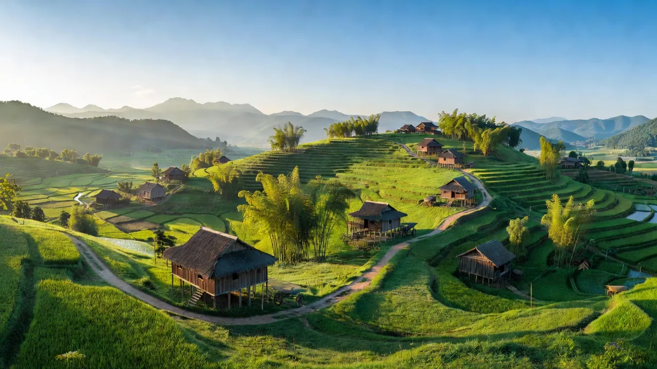 Khung cảnh đẹp của xã Minh Tiến, huyện Hữu Lũng, tỉnh Lạng Sơn với thiên nhiên xanh tươi.