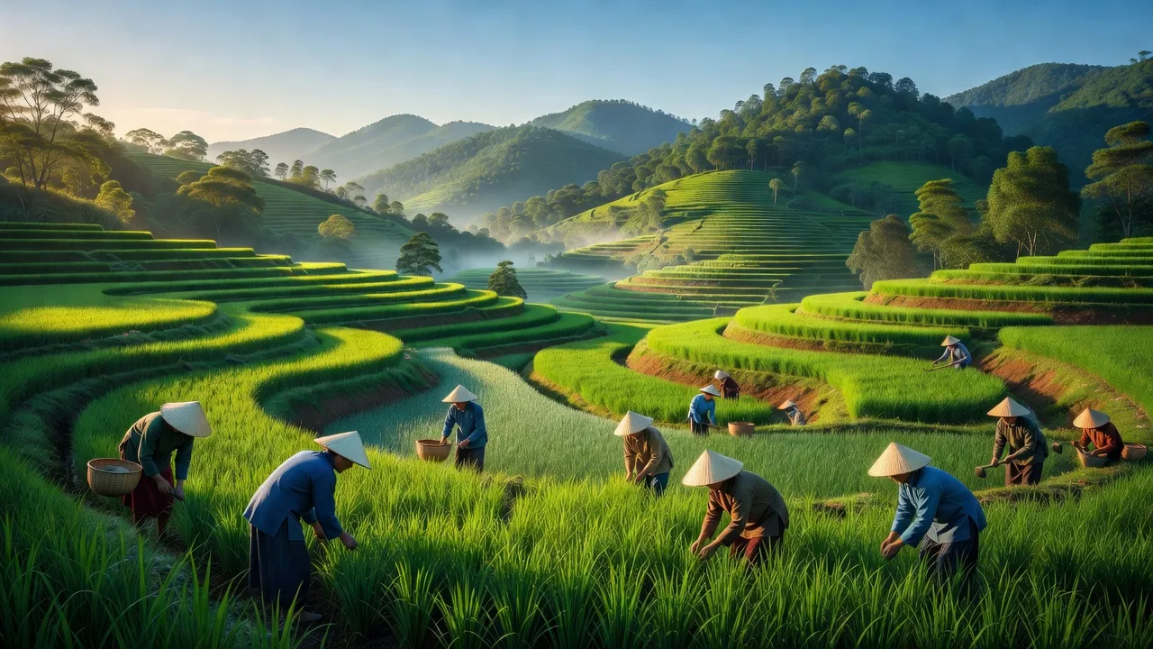 Khung cảnh nông thôn hữu tình ở xã Quyết Thắng, huyện Hữu Lũng, tỉnh Lạng Sơn, Việt Nam.