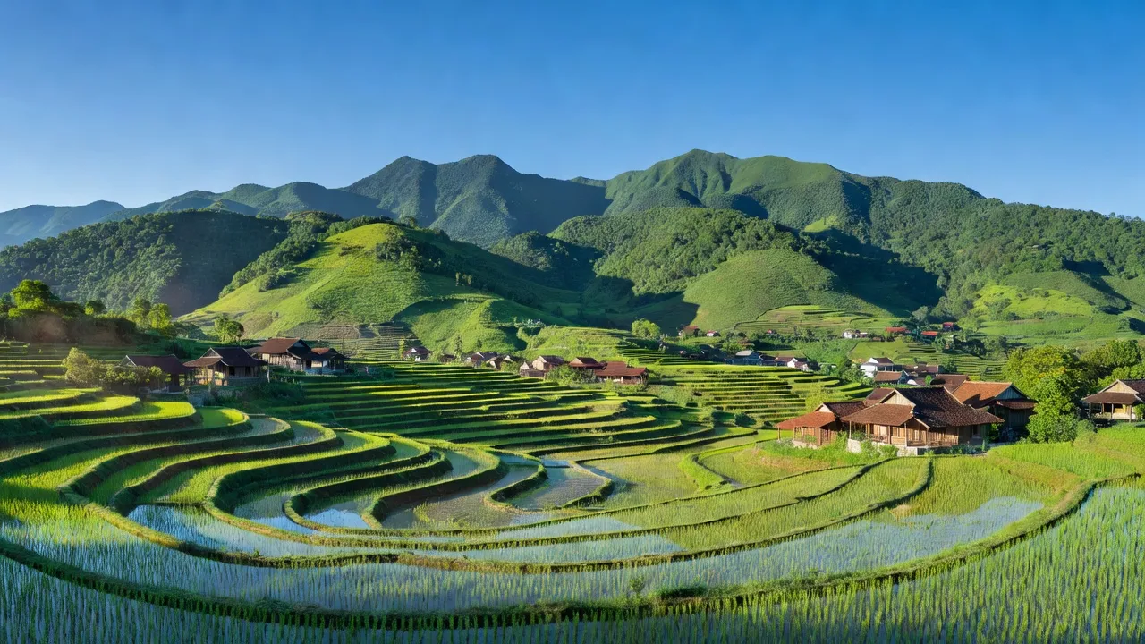Khung cảnh Xã Vân Nham, Huyện Hữu Lũng, Tỉnh Lạng Sơn, với núi xanh và đồng lúa trải dài.