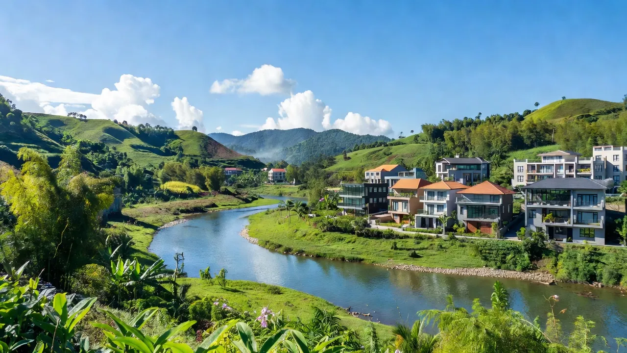 Khung cảnh xã Mai Pha, thành phố Lạng Sơn, sông Kỳ Cùng và khu dân cư mới phát triển.