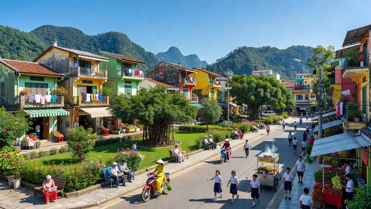 Khung cảnh phường Vĩnh Trại, Thành phố Lạng Sơn, với kiến trúc địa phương và không gian xanh.