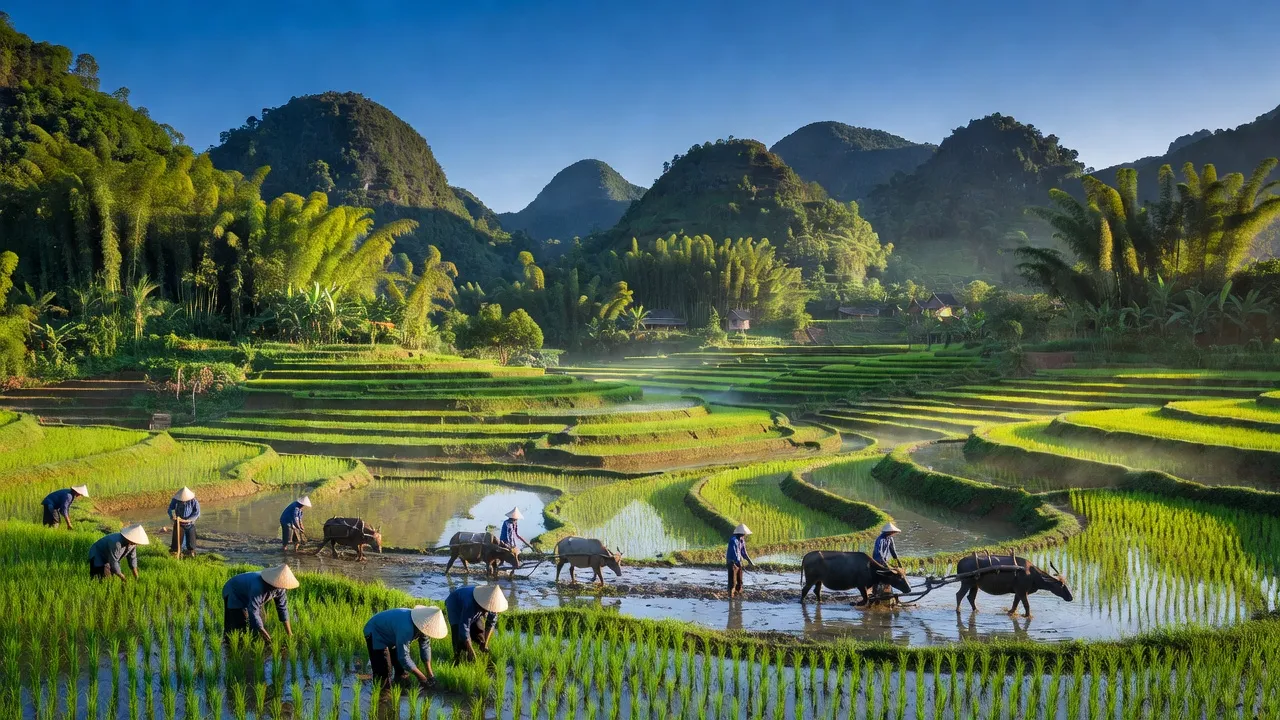 Khung cảnh xã Ái Quốc, huyện Lộc Bình, Lạng Sơn với núi non, cây cối xanh tươi và hoạt động nông nghiệp.