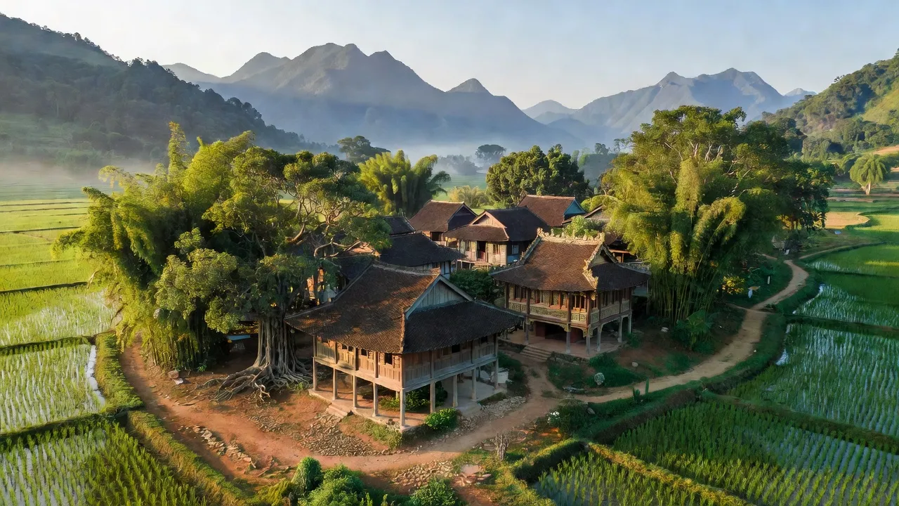 Khung cảnh xã Hữu Lân, huyện Lộc Bình, cảnh quan xanh tươi và kiến trúc truyền thống Việt Nam.