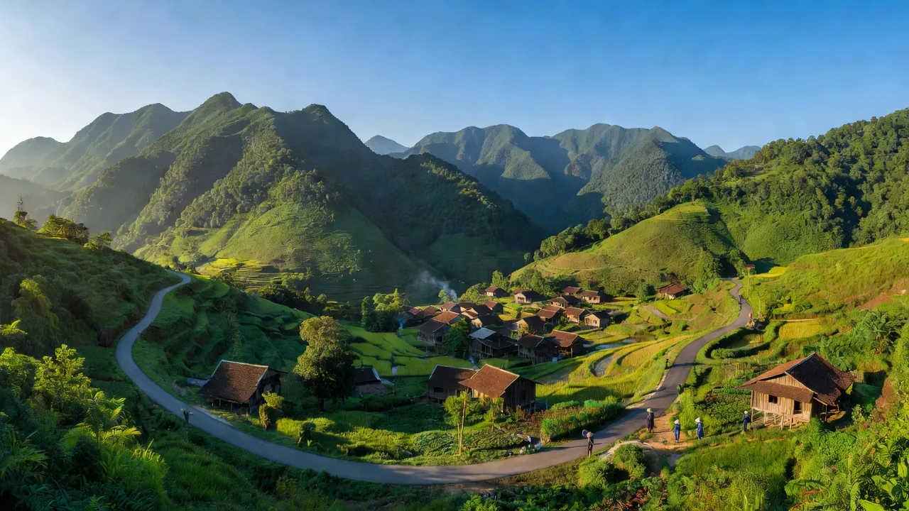 Khung cảnh Xã Mẫu Sơn, huyện Lộc Bình, với núi non xanh tươi, đường giao thông và bầu trời trong xanh.