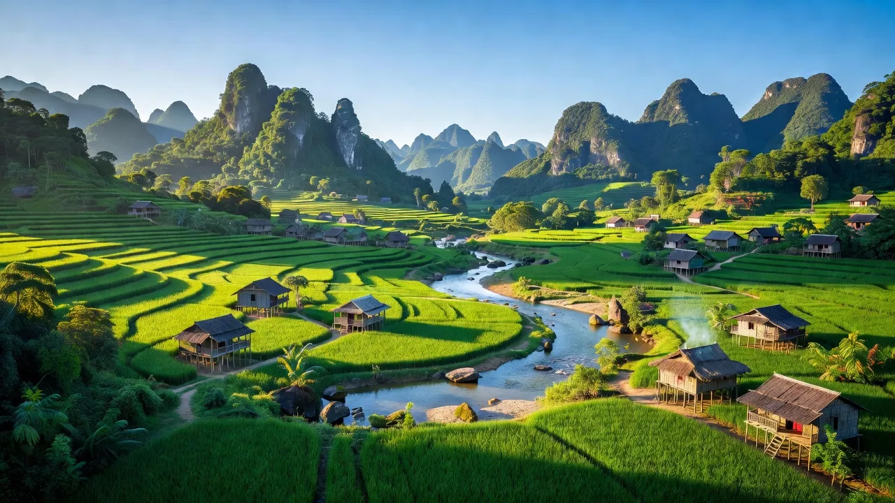 Toàn cảnh huyện Tràng Định, Lạng Sơn với thung lũng xanh mướt và dòng sông Bắc Khê.