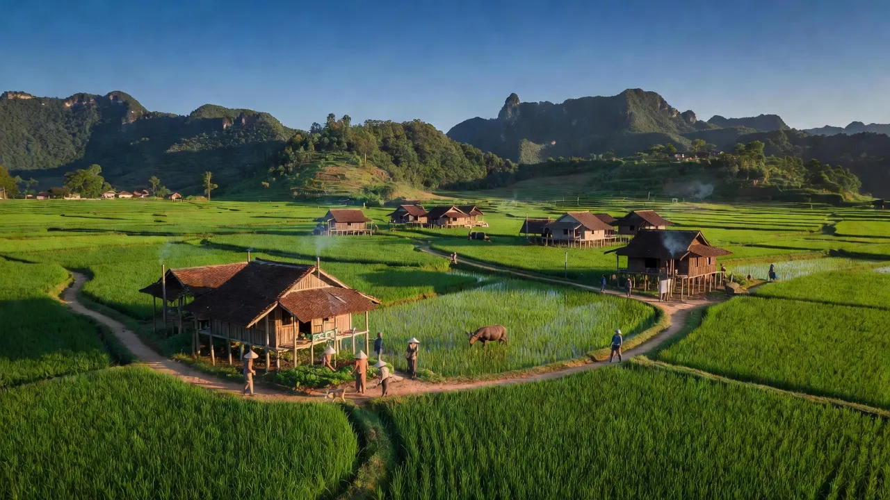 Cảnh sắc xã Chi Lăng, huyện Tràng Định, tỉnh Lạng Sơn với ruộng xanh và núi non hùng vĩ.