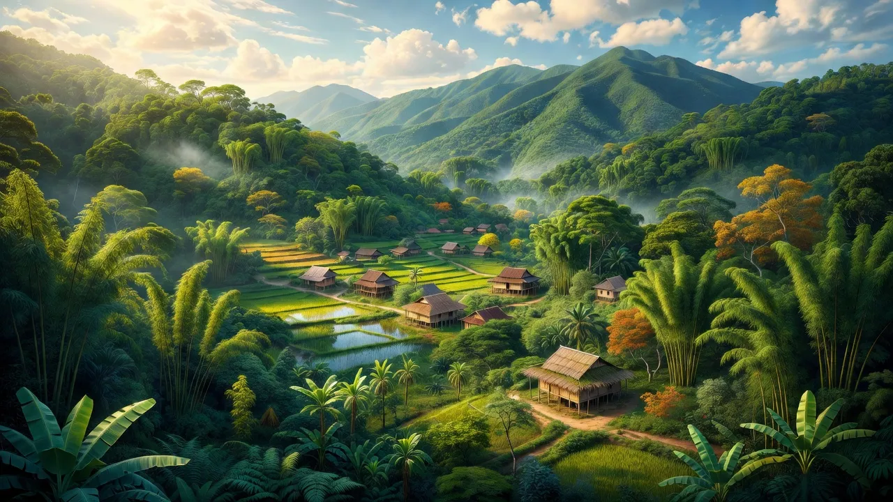 Khung cảnh Xã Kim Đồng, huyện Tràng Định, tỉnh Lạng Sơn với rừng xanh và núi đồi.