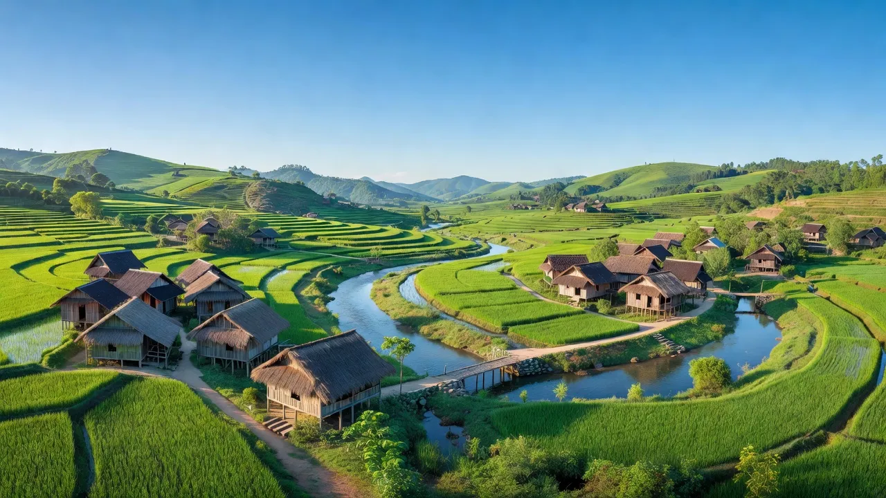 Cảnh quan xã Tân Yên, huyện Tràng Định, tỉnh Lạng Sơn, với thung lũng xanh và sông Bắc Khê.