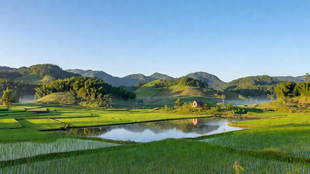 Cảnh đẹp thiên nhiên xã Gia Miễn, huyện Văn Lãng, tỉnh Lạng Sơn với đồi núi và cánh đồng xanh.