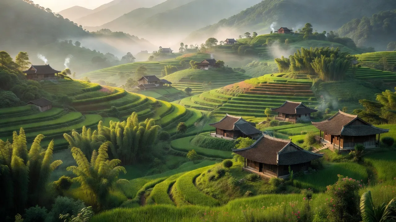 Khung cảnh yên bình xã Hội Hoan, huyện Văn Lãng, tỉnh Lạng Sơn với đồi núi và cây cối xanh tươi.