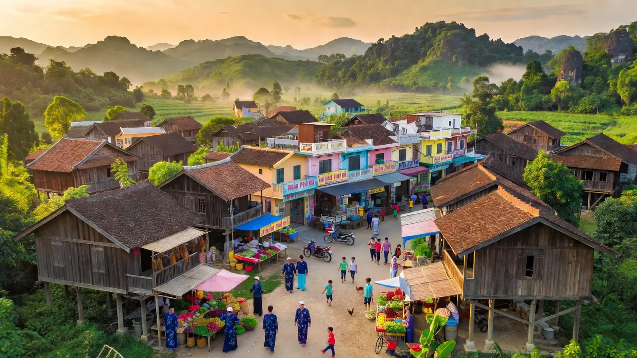 Khung cảnh thị trấn Na Sầm, huyện Văn Lãng, tỉnh Lạng Sơn với kiến trúc và thiên nhiên tươi đẹp.