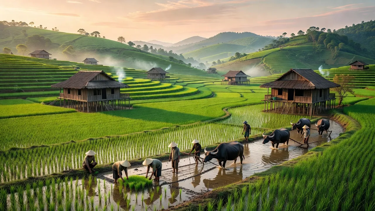 Cảnh đẹp xã Nhạc Kỳ, huyện Văn Lãng, tỉnh Lạng Sơn với đồng xanh và núi đồi