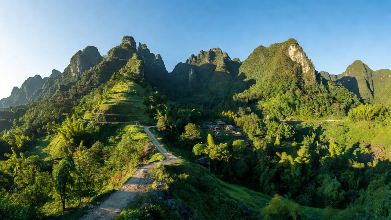 Khung cảnh núi non ở xã An Sơn, huyện Văn Quan, tỉnh Lạng Sơn, với đồi núi và cây cối xanh tươi.