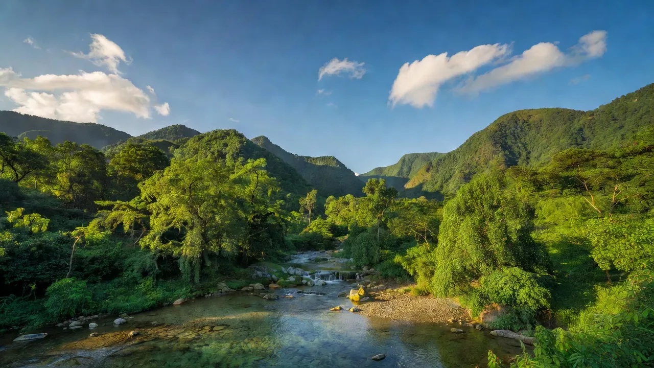 Phong cảnh xã Hữu Lễ, huyện Văn Quan, Lạng Sơn với núi rừng và dòng suối yên bình.