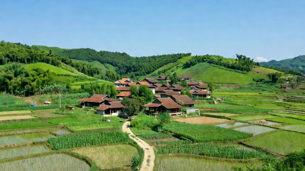 Quang cảnh xã Tràng Phái, huyện Văn Quan, tỉnh Lạng Sơn với đồi núi và nhà truyền thống.