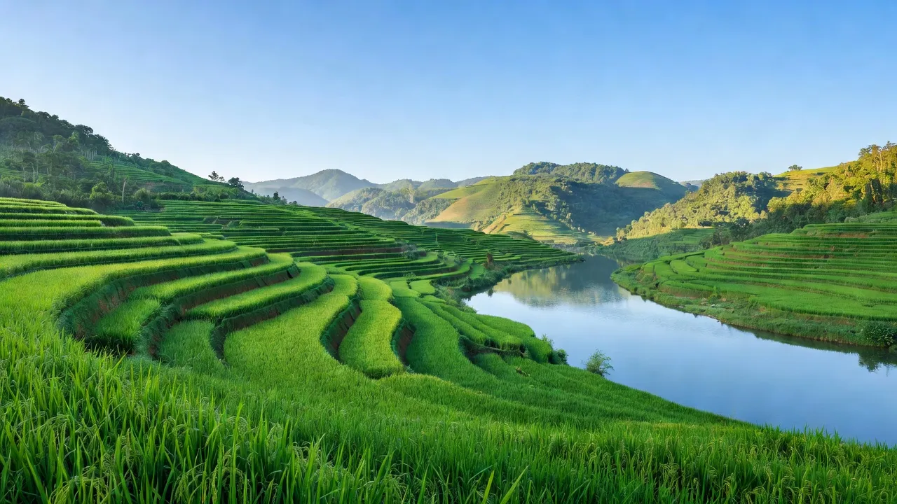 Cảnh quan yên bình tại xã Cốc Lầu, huyện Bắc Hà, tỉnh Lào Cai bên sông Chảy.