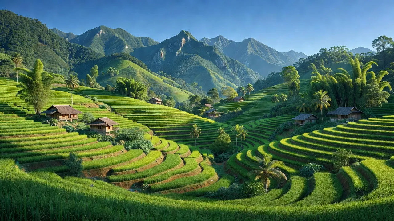 Cảnh đẹp xã Hoàng Thu Phố, huyện Bắc Hà, tỉnh Lào Cai với ruộng bậc thang và núi non hùng vĩ.