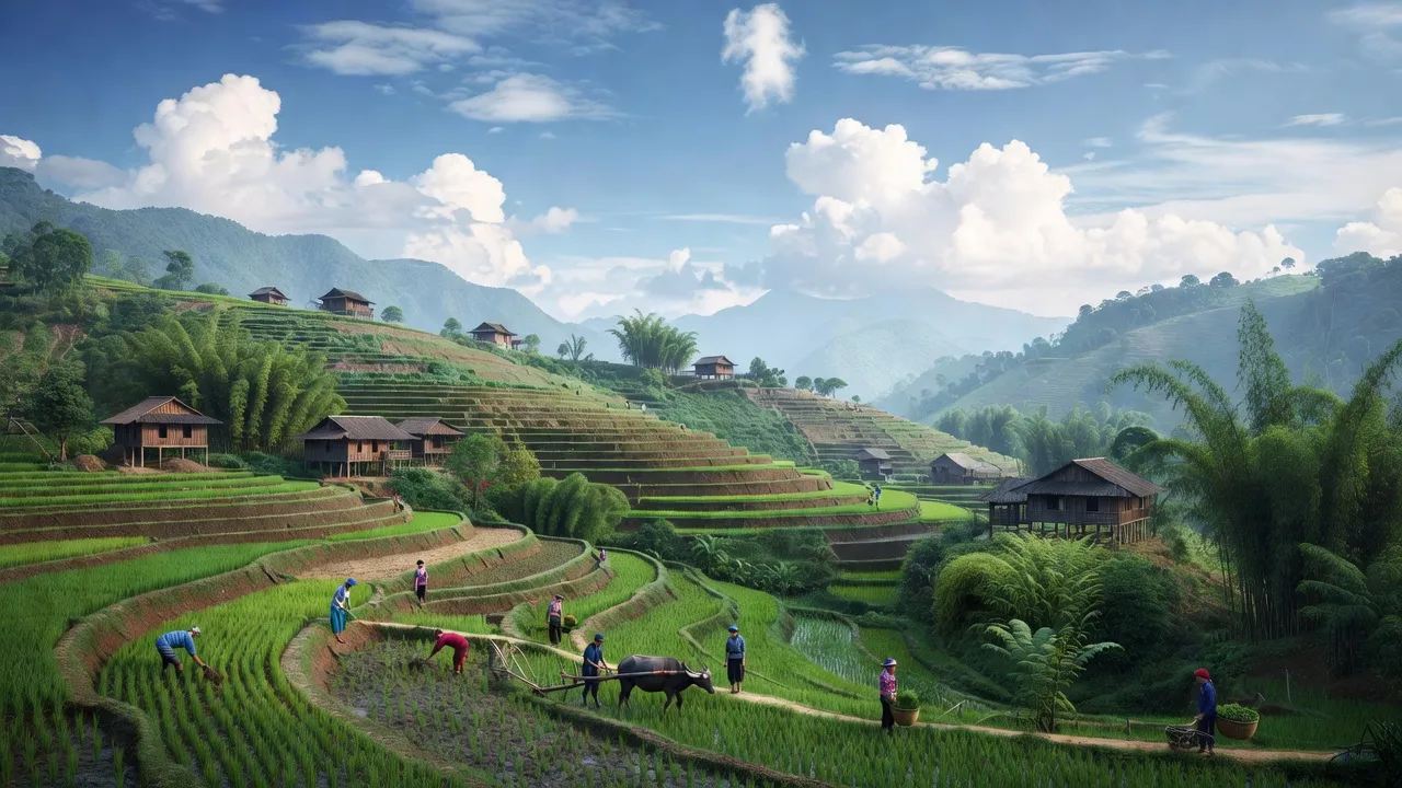 Khung cảnh Nậm Đét, huyện Bắc Hà, Lào Cai với đồi núi và ruộng bậc thang xanh tươi.