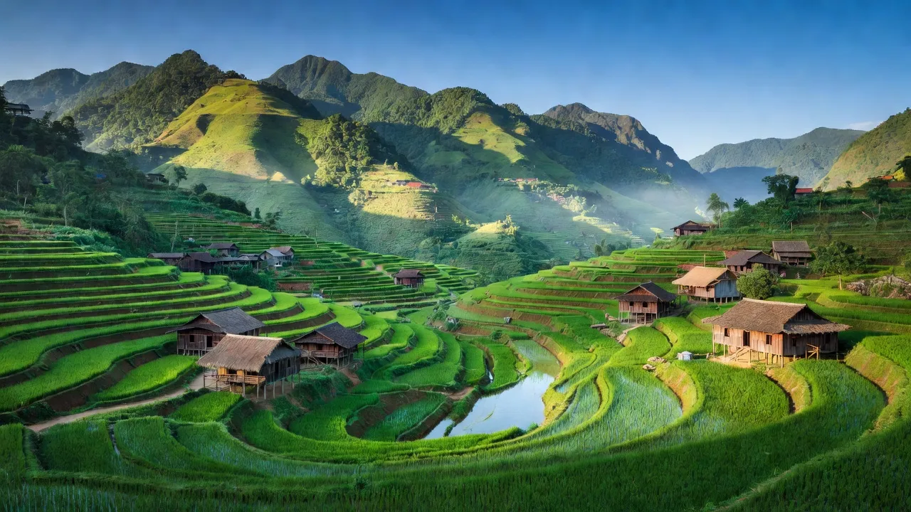 Quang cảnh xã Tả Củ Tỷ, huyện Bắc Hà, Lào Cai với ruộng bậc thang và núi rừng xanh.