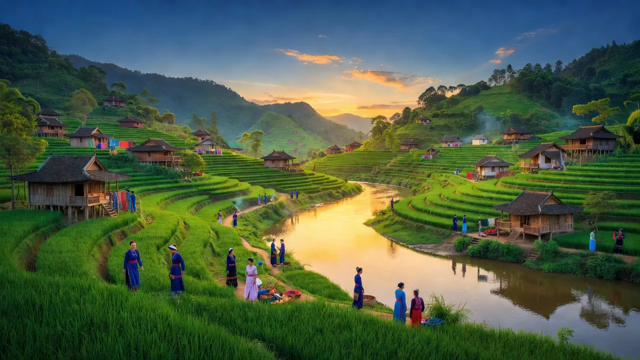 Huyện Bảo Thắng, Lào Cai với thung lũng bên sông Hồng và những ngôi làng dân tộc thiểu số.