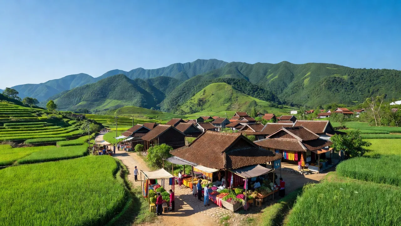 Thị trấn N.T Phong Hải, huyện Bảo Thắng, tỉnh Lào Cai với cảnh đẹp thiên nhiên và nhà truyền thống.