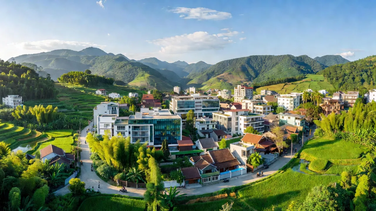 Khung cảnh thị trấn Tằng Loỏng, Bảo Thắng, Lào Cai, với cảnh quan tươi đẹp và môi trường xanh.
