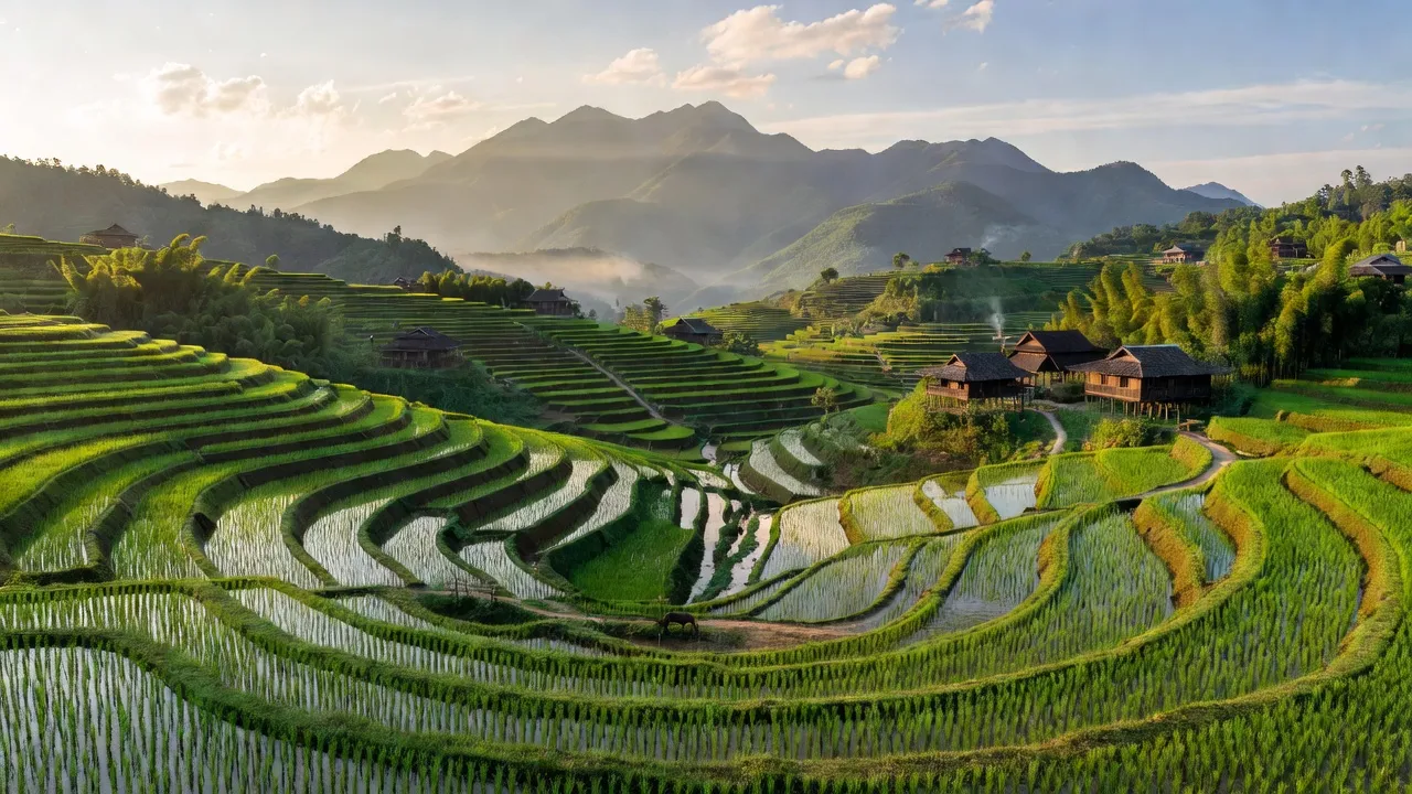 Lương Sơn village, Bảo Yên, Lào Cai, lush landscapes, rice terraces, mountains, rural charm.