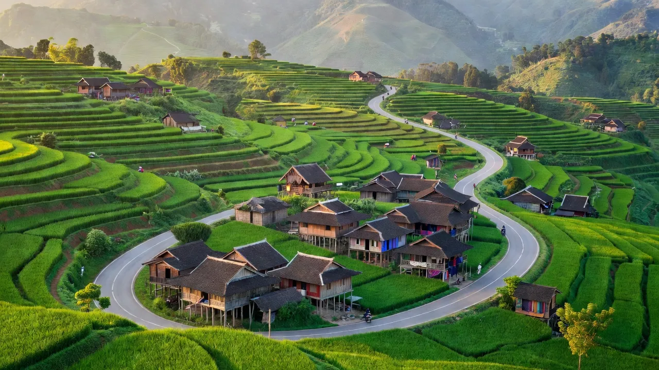 Khung cảnh xanh tươi ở Nghĩa Đô, Bảo Yên, Lào Cai với làng dân tộc Tày-Nùng.