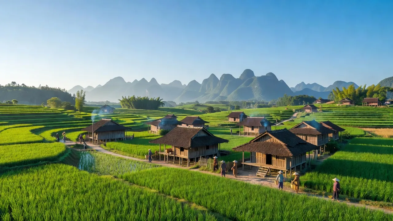 Phong cảnh Xã Phúc Khánh, huyện Bảo Yên, tỉnh Lào Cai với những cánh đồng xanh tươi.