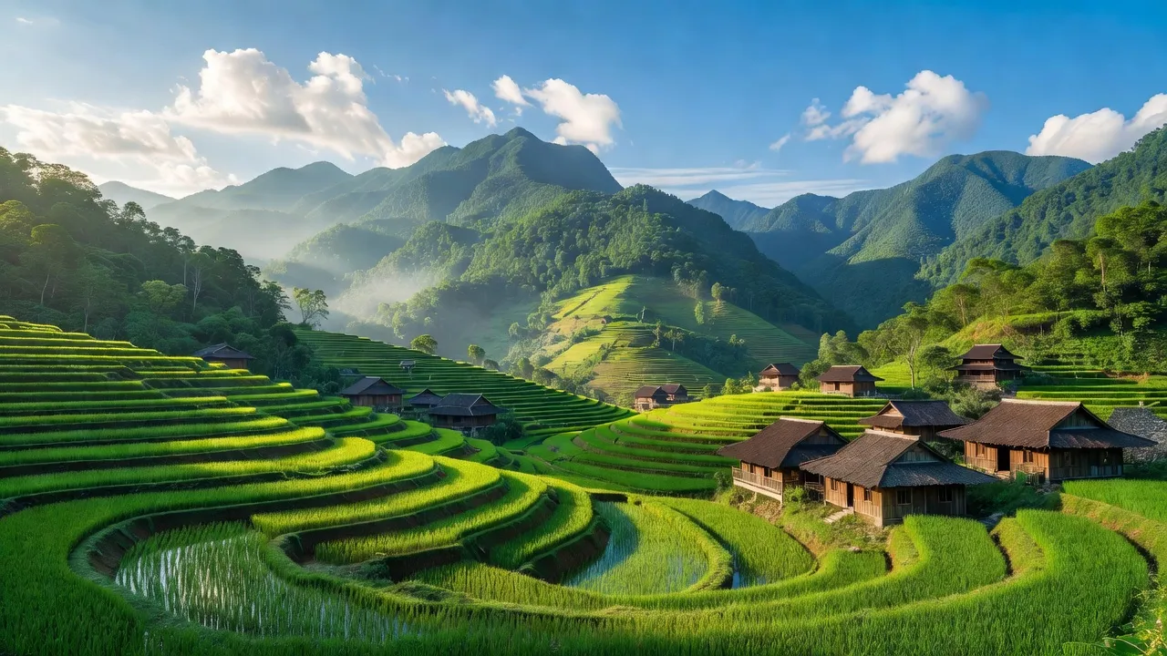 Phúc Khánh, Bảo Yên, Lào Cai with green rice fields, mountains, and traditional houses.