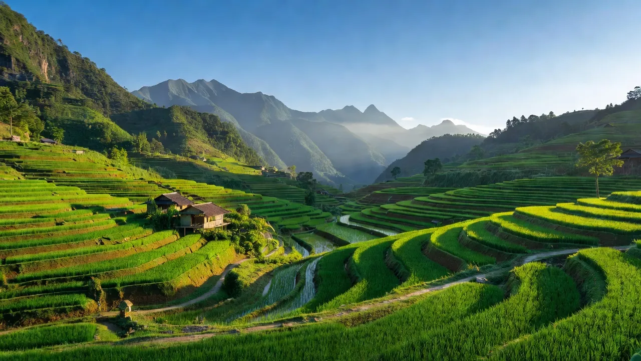 Cảnh đẹp Xã Yên Sơn, Bảo Yên, Lào Cai với ruông bậc thang và núi non hùng vĩ.