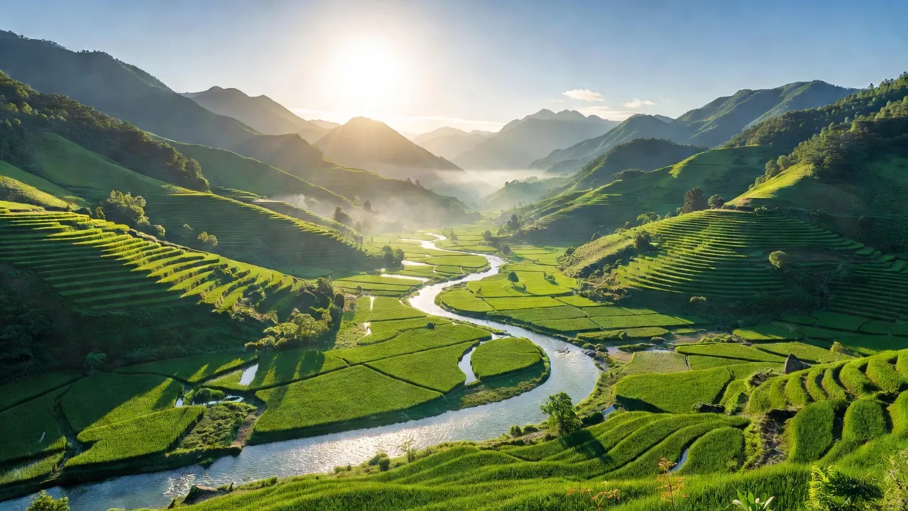 Khung cảnh huyện Bát Xát, Lào Cai với đồi núi và thung lũng xanh tươi, thiên nhiên hùng vĩ.