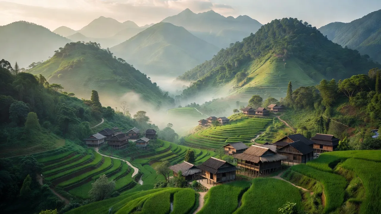 Khung cảnh xã A Lù, huyện Bát Xát, tỉnh Lào Cai với những ngọn núi xanh, bản làng miền núi.
