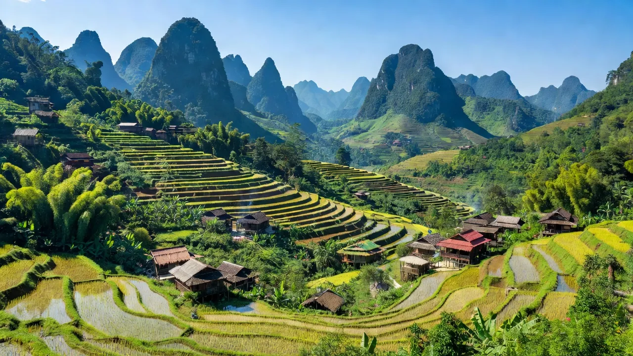 Cảnh đẹp xã Mường Hum, huyện Bát Xát, Lào Cai với núi non và ruộng bậc thang tuyệt đẹp.