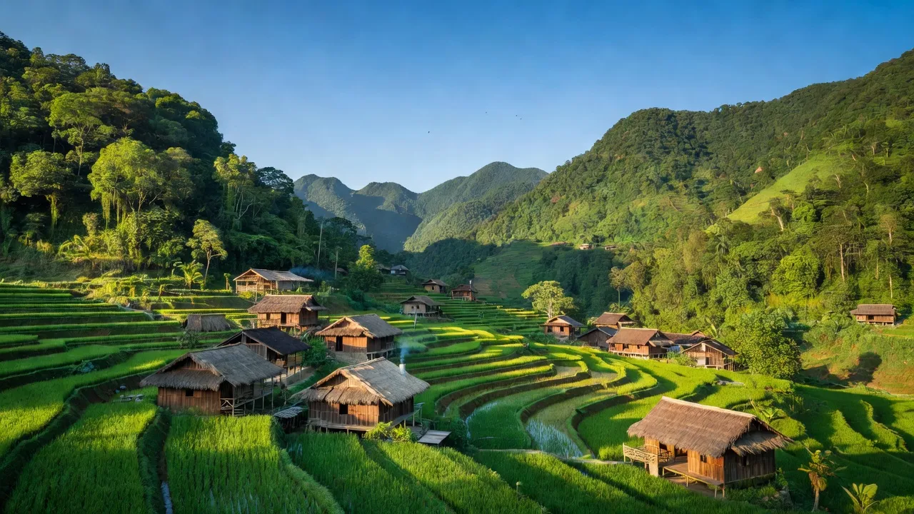 Nậm Pung village in Bát Xát, Lào Cai with terraced rice fields and stunning mountains.