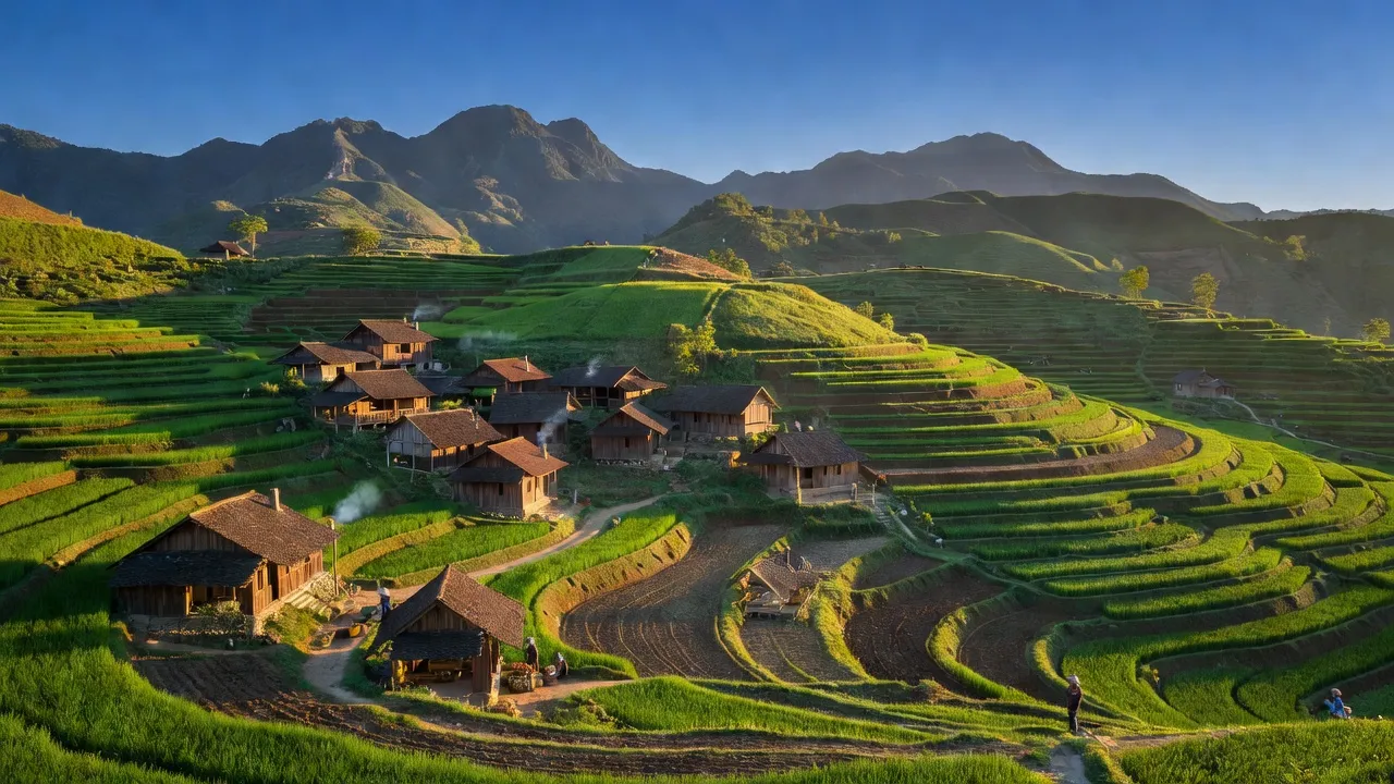 Khung cảnh xã Pa Cheo, huyện Bát Xát, Lào Cai với đồi núi và ruộng bậc thang đẹp mắt.