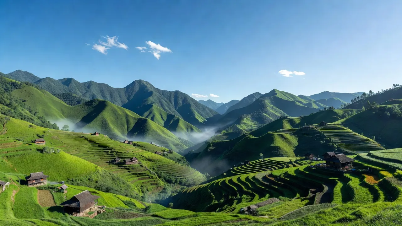 Phong cảnh xã Pa Cheo, huyện Bát Xát, tỉnh Lào Cai với đồi núi và nhà của người dân tộc.