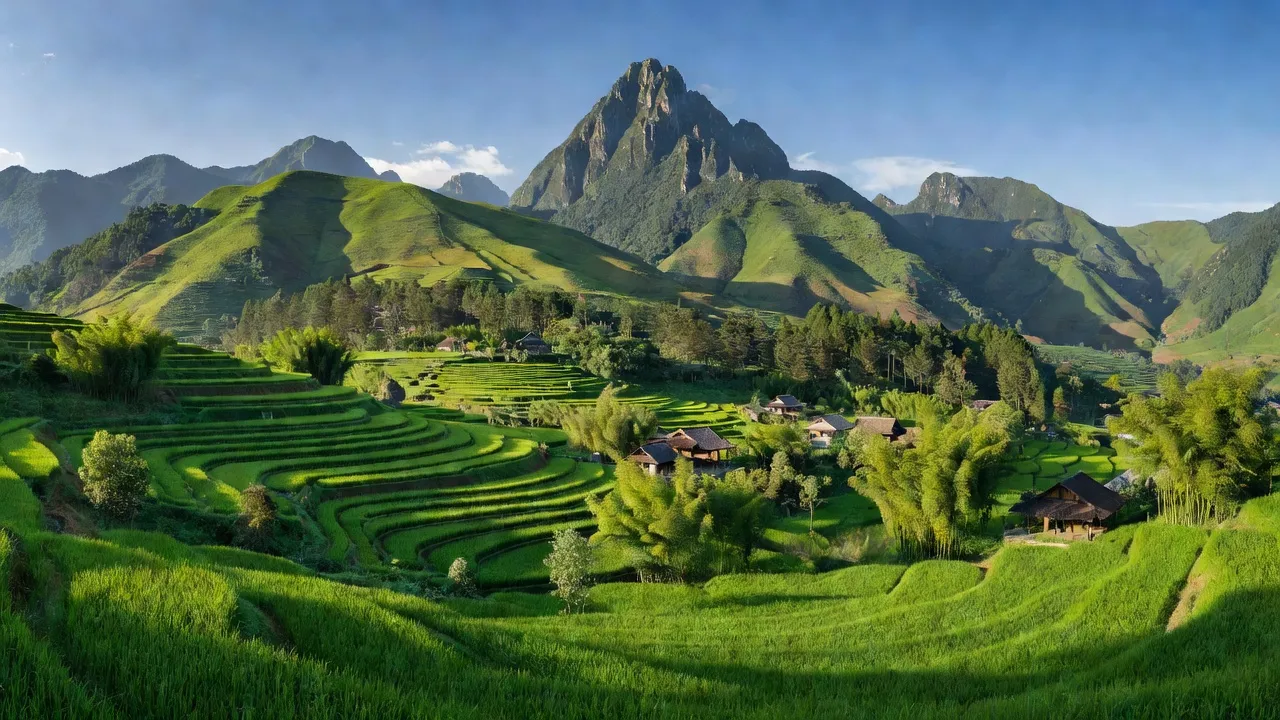 Xã Trung Lèng Hồ, huyện Bát Xát, tỉnh Lào Cai với đỉnh Ky Quan San và cánh đồng xanh tốt.