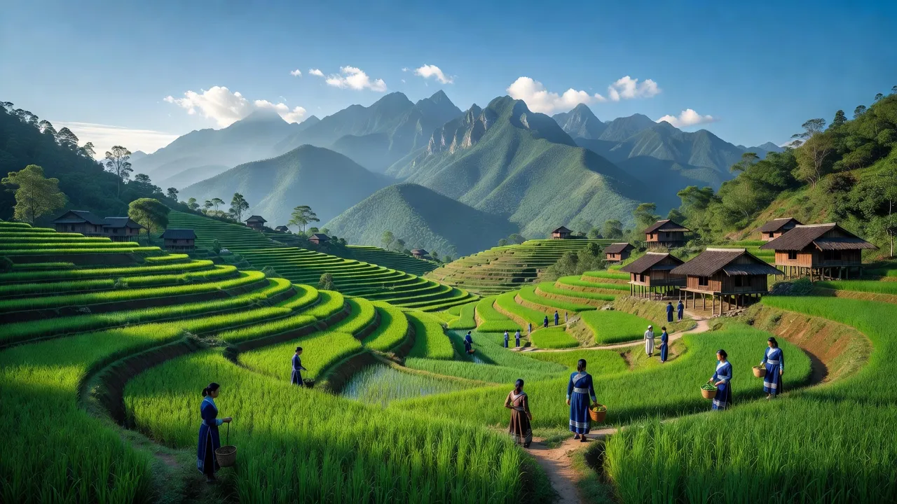 Khung cảnh Y Tý, Bát Xát, Lào Cai với núi non và cánh đồng xanh, thể hiện văn hóa Hà Nhì.