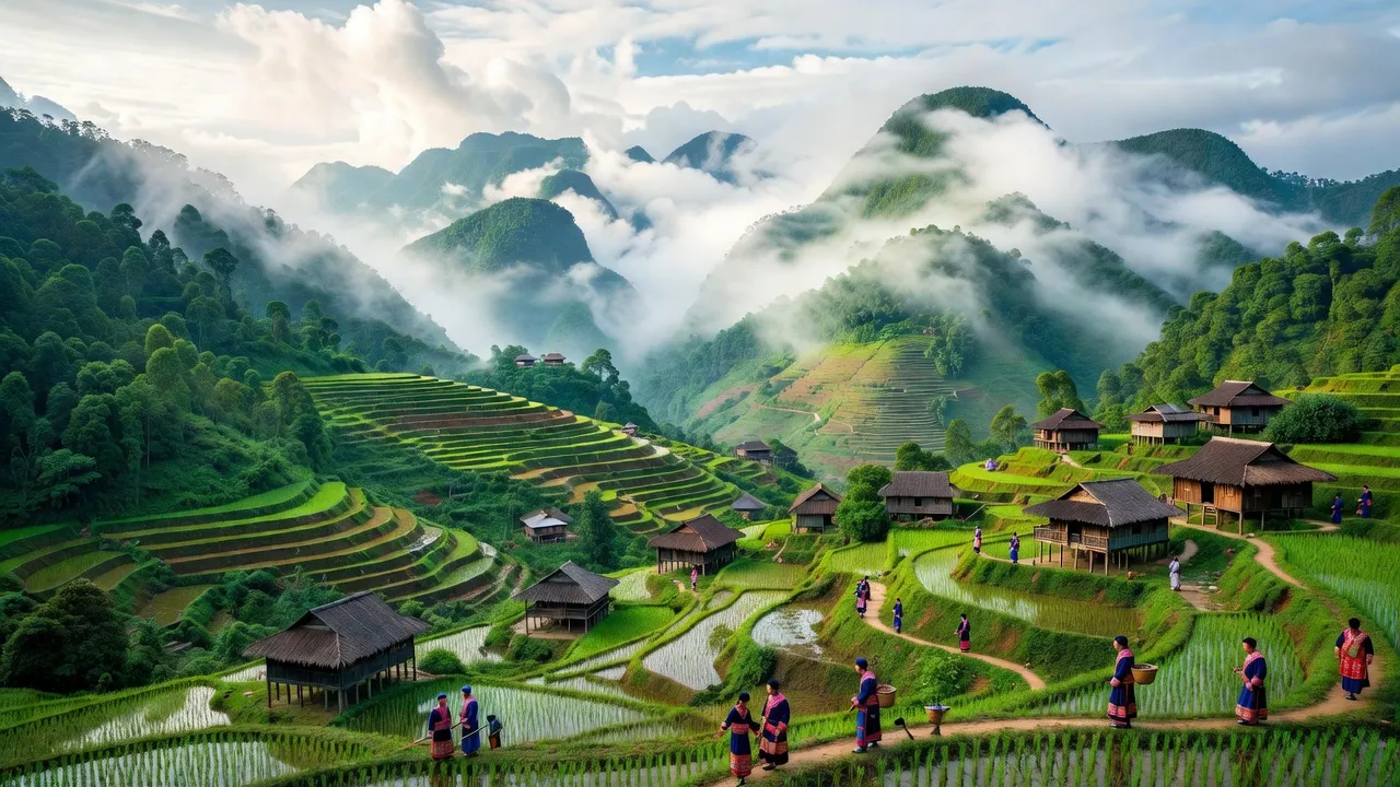 Cảnh quan thiên nhiên xã Cao Sơn, huyện Mường Khương, tỉnh Lào Cai với núi non, ruộng bậc thang.