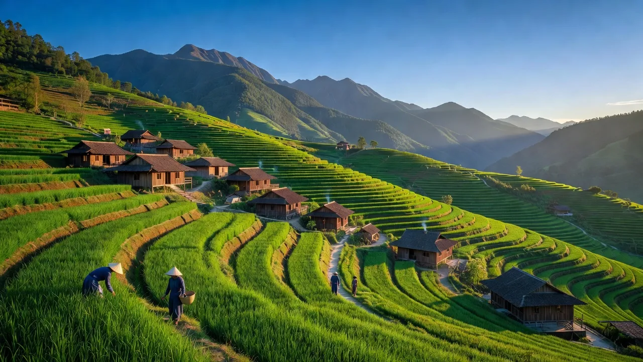 Quang cảnh xã Lùng Khấu Nhin ở Mường Khương, Lào Cai với ruộng bậc thang xanh mướt.