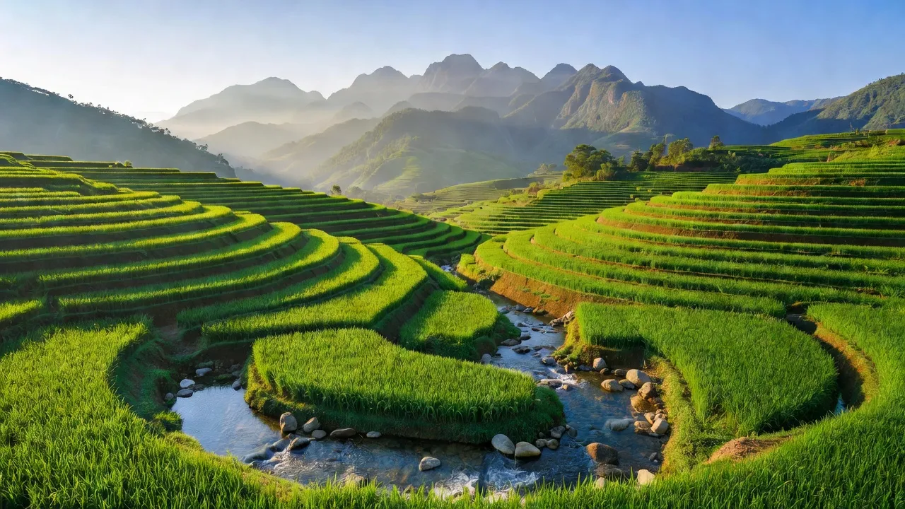 Cảnh sắc Lùng Vai, Mường Khương với ruộng bậc thang, suối trong và núi non hùng vĩ.