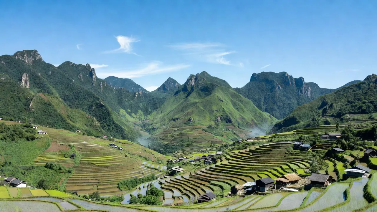 Khung cảnh Tả Gia Khâu, huyện Mường Khương, Lào Cai với ruộng bậc thang và núi non hùng vĩ.