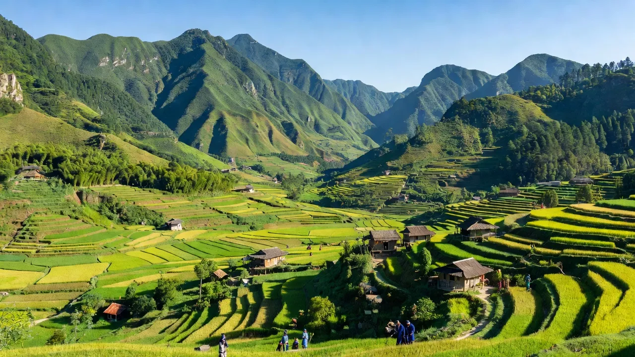 Tả Gia Khâu, Mường Khương, Lào Cai, địa hình đồi núi hùng vĩ, cánh đồng xanh.